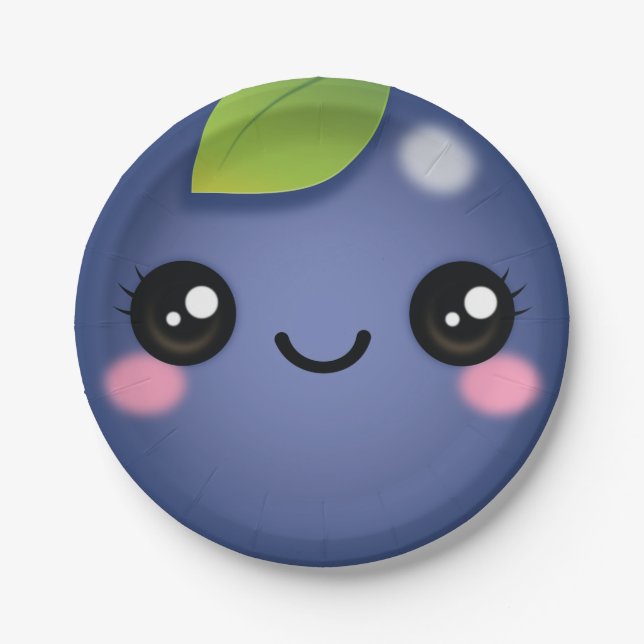 Assiettes En Carton Plaque papier Kawaii Blueberry (Devant)