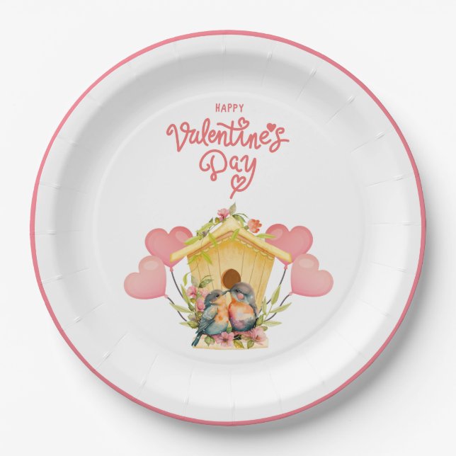 Assiettes En Carton Plaque papier Lovebird Valentine's Day (Devant)