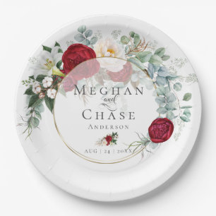 Assiettes En Carton Plaque papier mariage   Bouquet Red Peony vibrant