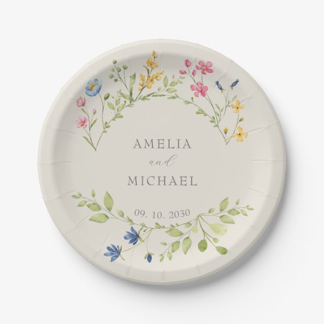 Assiettes En Carton Plaque papier Mariage fleur sauvage (Devant)