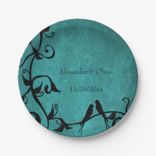 Assiettes En Carton Plaque papier Mariage Lovebirds turquoise