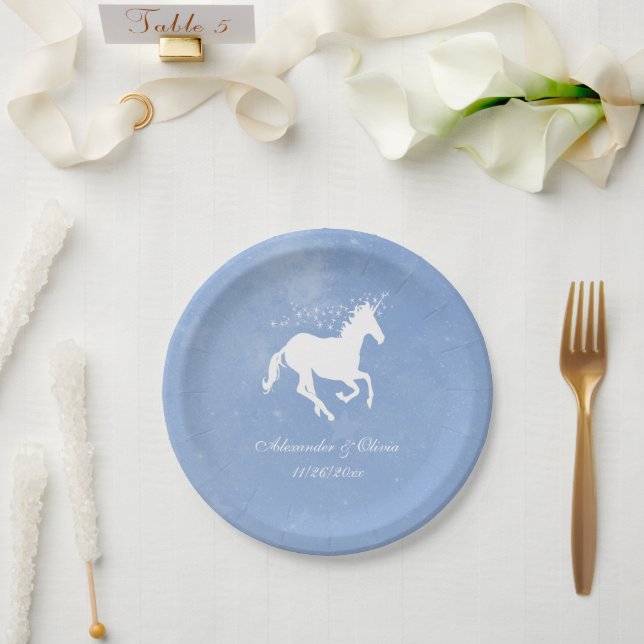 Assiettes En Carton Plaque papier Mariage Unicorne Bleu (Mariage)