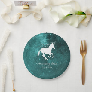 Assiettes En Carton Plaque papier Mariage Unicorne turquoise
