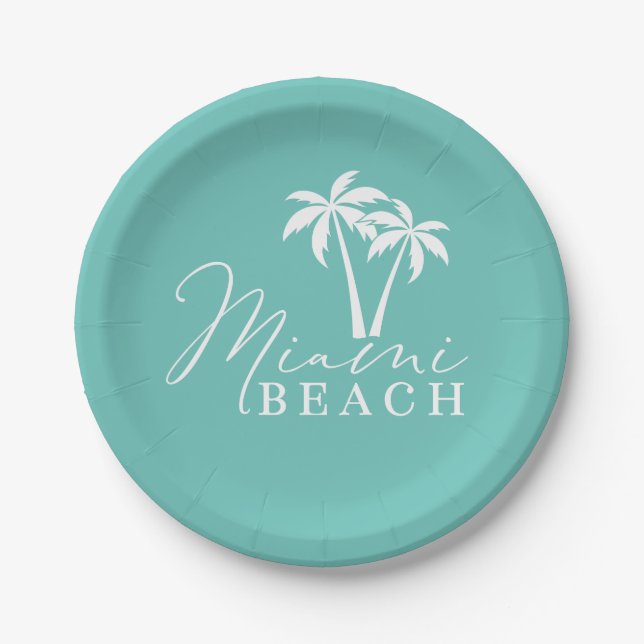 Assiettes En Carton Plaque papier moderne Miami Beach Palm Tree (Devant)