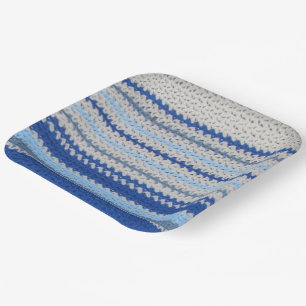 Assiettes En Carton Plaque papier - Motif Crochet en bleu et blanc