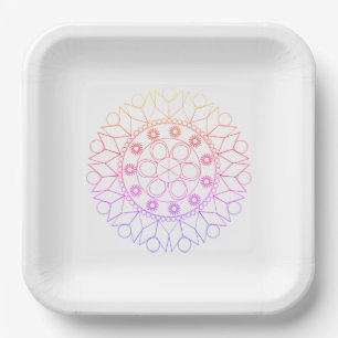 Assiettes En Carton Plaque papier - Motif Mandala de couleur pastel