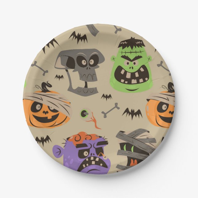 Assiettes En Carton Plaque papier Motif Vintage Halloween (Devant)