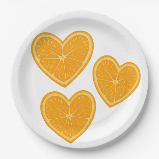 Assiettes En Carton Plaque Papier Orange Coeur - Décor Fête Citrus