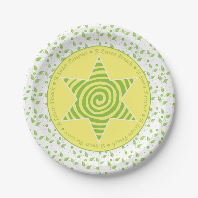 Assiettes En Carton Plaque papier passover "Design Feuille vert/jaune" (Devant)