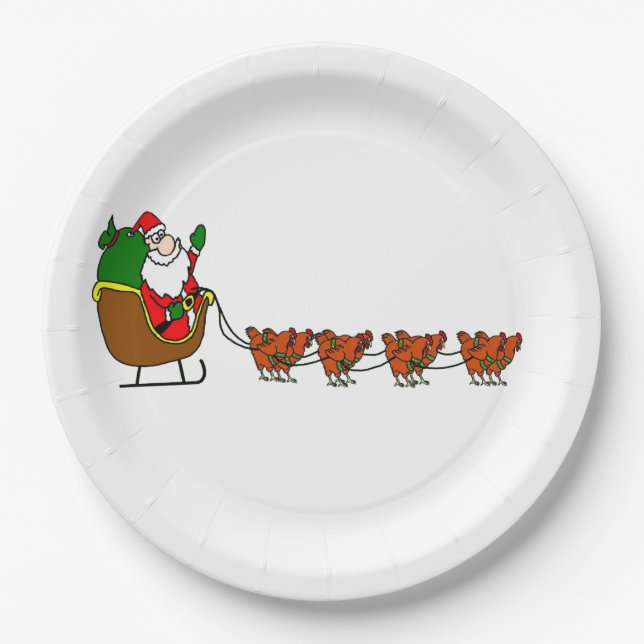 Assiettes En Carton Plaque Papier Père Noël Et Poulet (Devant)