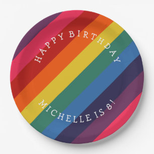 Assiettes En Carton Plaque papier personnalisée Arc-en-ciel rétro avec