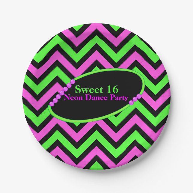 Assiettes En Carton Plaque Papier Personnalisée Neon Chevron (Devant)