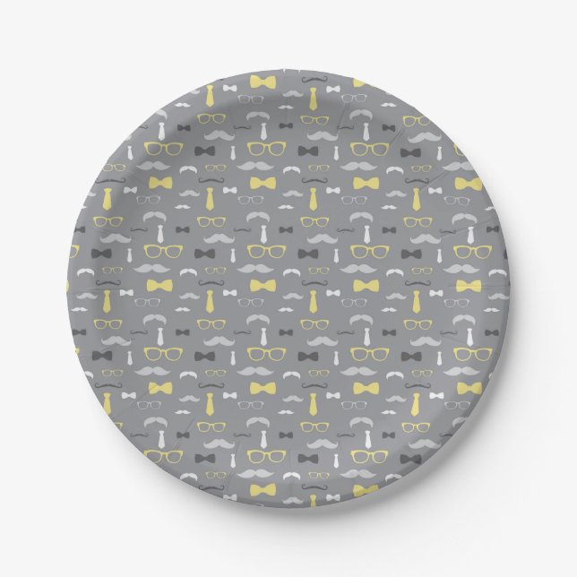 Assiettes En Carton Plaque Papier Petit Homme, Jaune, Gris (Devant)