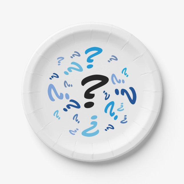 Assiettes En Carton Plaque papier - Points d'interrogation bleus (Devant)