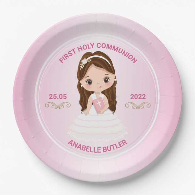Assiettes En Carton Plaque Papier Première Sainte Communion Fille (Devant)