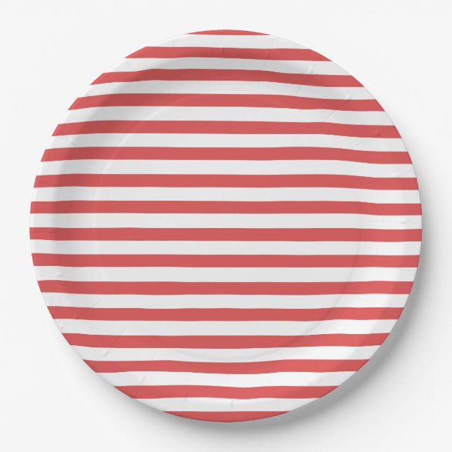 Assiettes En Carton Plaque papier Preppy rouge et blanc (Devant)