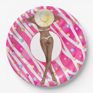 Assiettes En Carton Plaque papier Retro Bikini Girl Birthday Pool Part