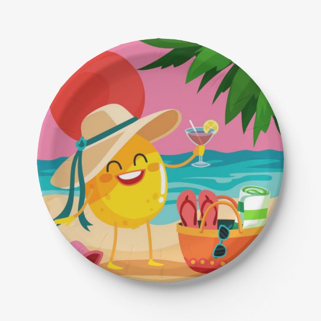 Assiettes En Carton Plaque papier ronde "Beach Crazy" (Devant)