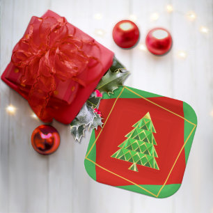Assiettes En Carton Plaque papier rouge Carré vert Joyoux Noel