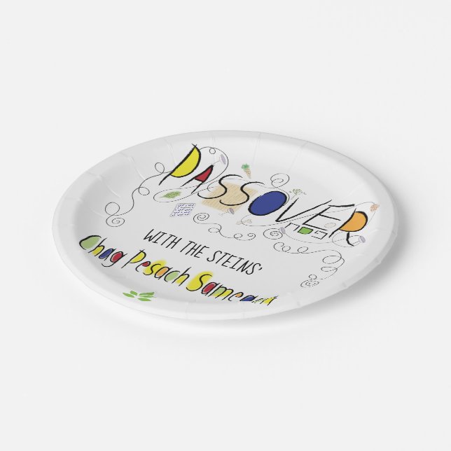 Assiettes En Carton Plaque papier Sameach Psover Chag (Angle)