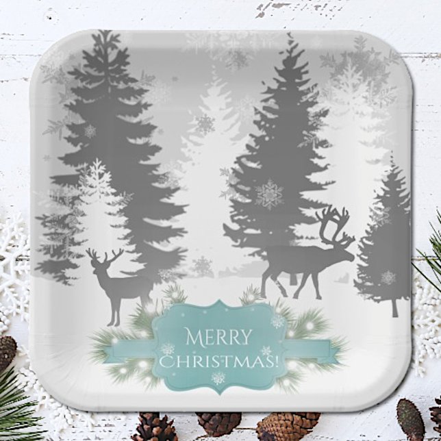 Assiettes En Carton Plaque papier Winter Wonderland - Turquoise (Teal Winter Wonderland Christmas Paper Plates)