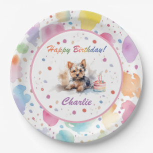 Assiettes En Carton Plaque papier Yorkshire Terrier Aquarelle