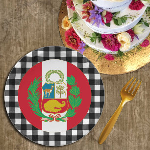 Assiettes En Carton Plaque Pérou, plaid de buffle & Drapeau péruvien