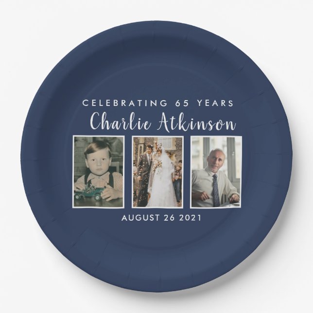 Assiettes En Carton Plaque photo 65e anniversaire (Devant)