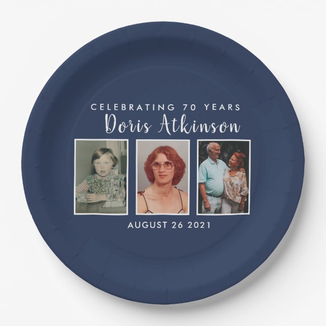 Assiettes En Carton Plaque photo de 70e anniversaire (Devant)