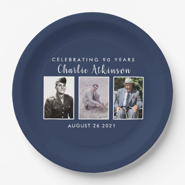 Assiettes En Carton Plaque photo de 90e anniversaire (Devant)
