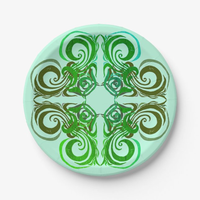 Assiettes En Carton Plaque Retro Vert Curvy (Devant)