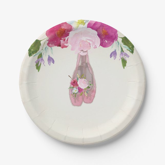 Assiettes En Carton Plaque rose Floral Ballerina Premier Anniversaire  (Devant)