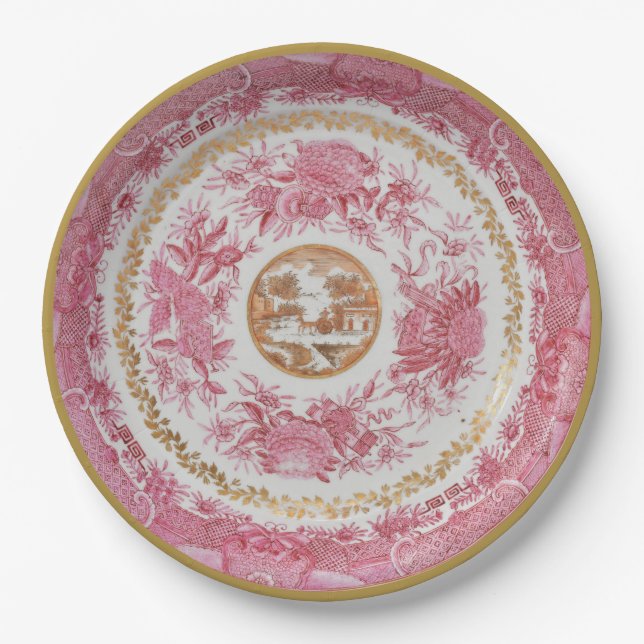 Assiettes En Carton Plaque rose Rare 'FITZHUGH' - Style Vers 1810 (Devant)