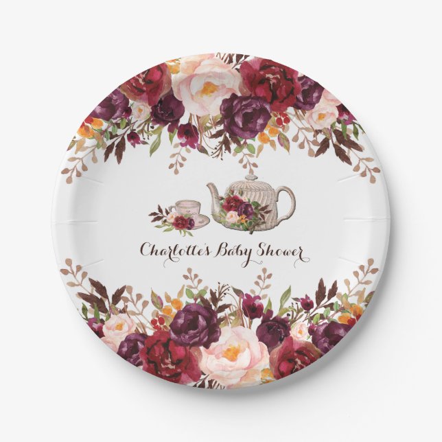 Assiettes En Carton Plaque Rustique Boho Floral Shoot Tea Party 7" (Devant)