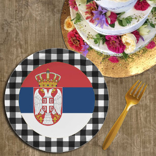 Assiettes En Carton Plaque serbe, plaid de buffle & drapeau serbe