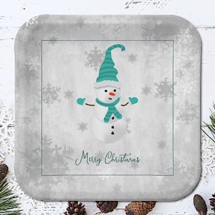 Assiettes En Carton Plaque turquoise en papier Snowman