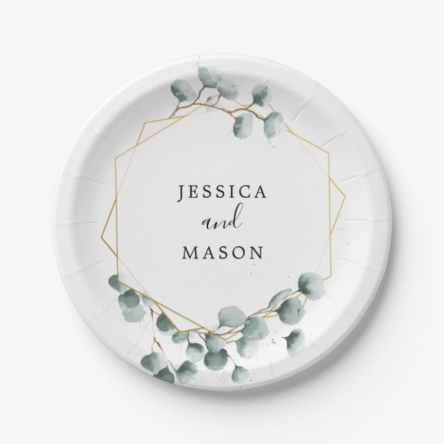 Assiettes En Carton Plaque Wedding shower Eucalyptus Green (Devant)