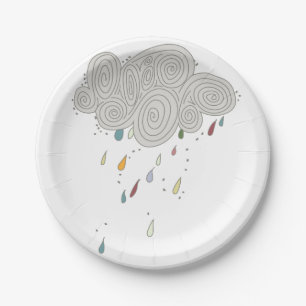 Assiettes En Carton Plaques à papier colorées de nuage de pluie