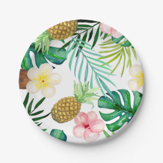 Assiettes En Carton Plaques à papier d'ananas tropical avec des paumes