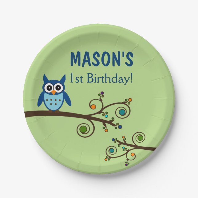 Assiettes En Carton Plaques à papier d'anniversaire orienté de hibou (Devant)