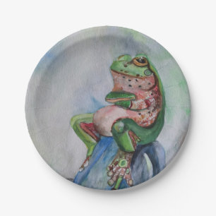 Assiettes En Carton Plaques à papier d'aquarelle de grenouille 7"