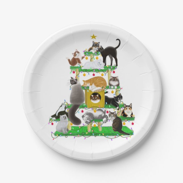 Assiettes En Carton Plaques à papier d'arbre de chat de Noël (Devant)