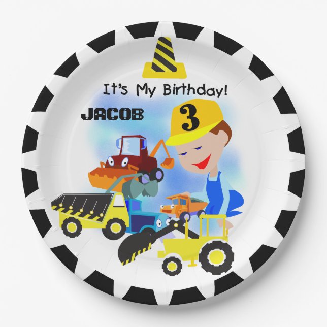 Assiettes En Carton Plaques à papier de 3ème anniversaire de camions (Devant)