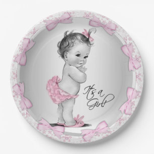Assiettes En Carton Plaques à papier de baby shower gris rose