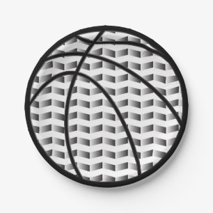 Assiettes En Carton Plaques à papier de basket-ball noir et blanc de