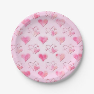 Assiettes En Carton Plaques à papier de coeurs d'aquarelle