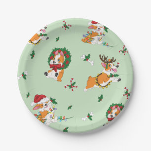 Assiettes En Carton Plaques à papier de corgi de Noël