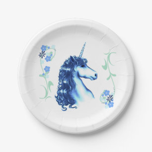 Assiettes En Carton Plaques à papier de licorne bleue