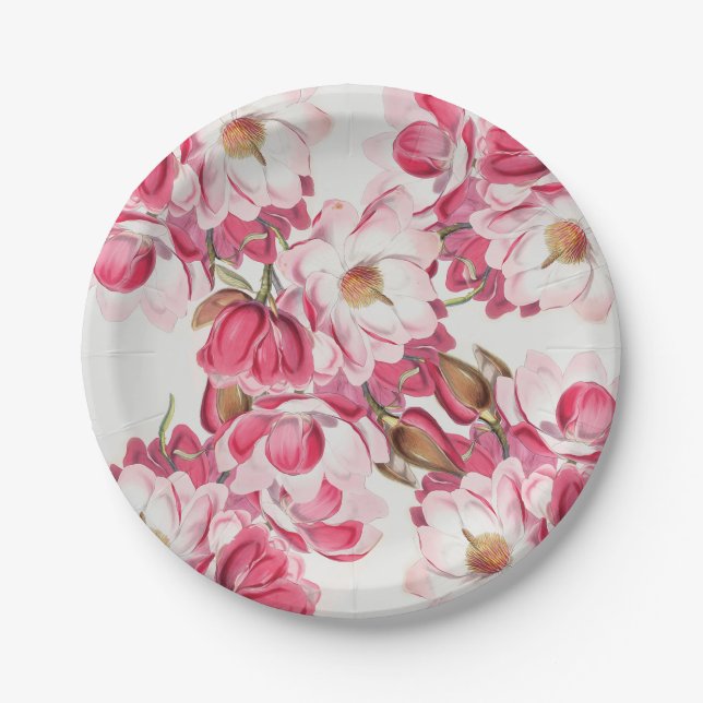 Assiettes En Carton Plaques à papier de magnolia rose (Devant)