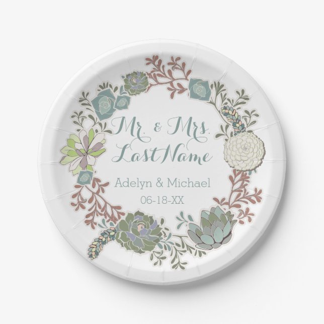 Assiettes En Carton Plaques à papier de mariage succulent floral fait (Devant)